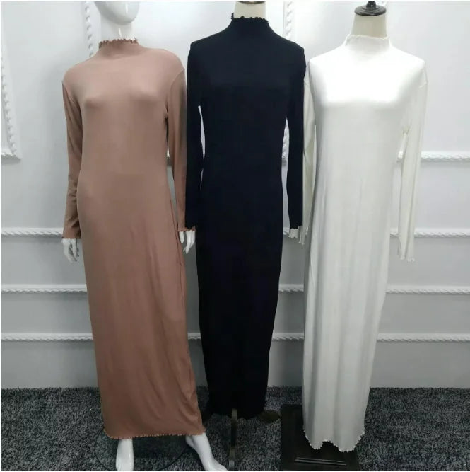 simple design muslim clothing comfortable cotton body dress long sleeve maxi inner under abaya