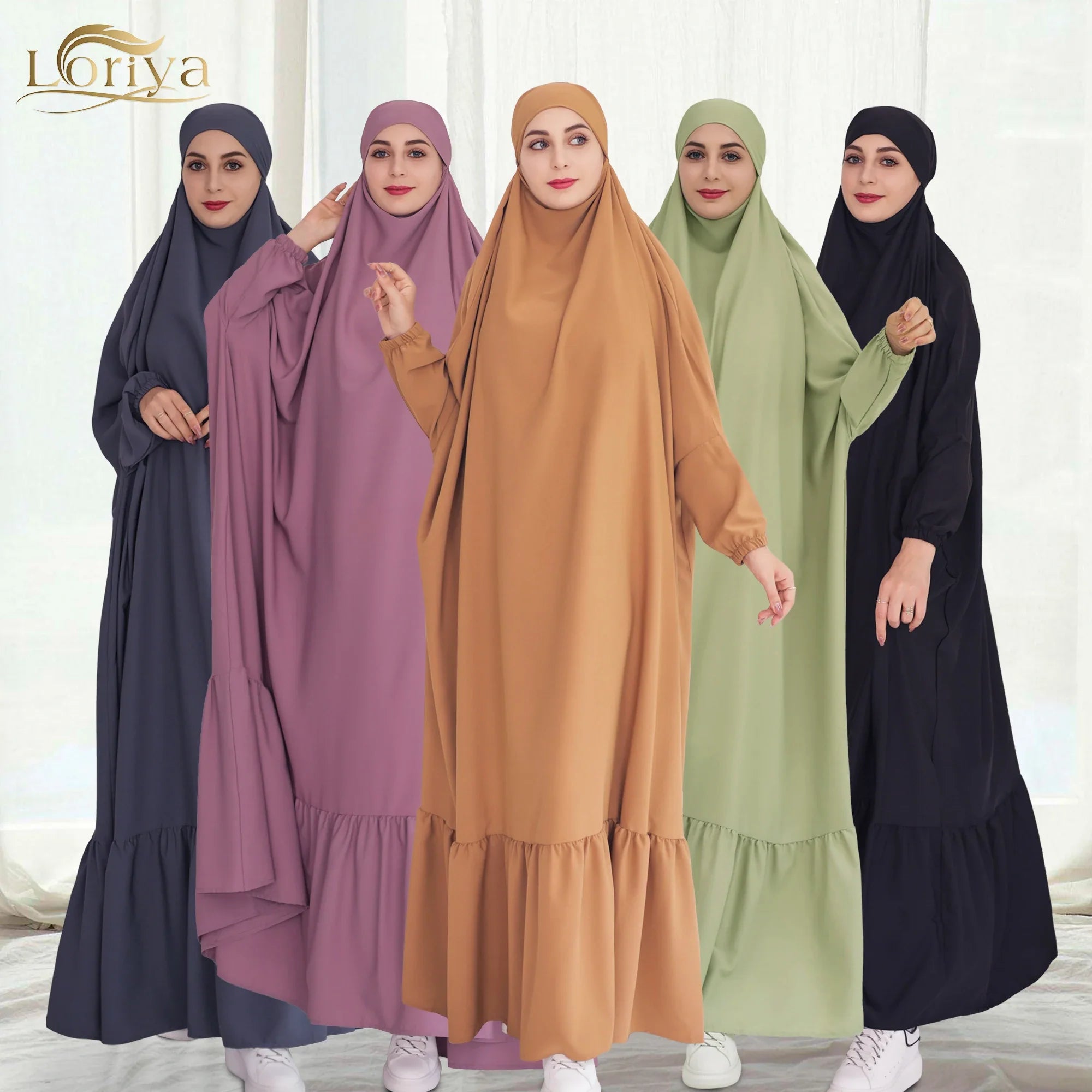 Loriya One Piece Jilbab Muslim Prayer Dress Overhead Khimar Abaya Traditional Muslim Clothing & Accessories