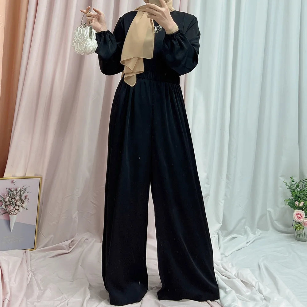 New arrival Fashion Elegant Women Islamic Abayas Jumpsuit Dubai Turkey Satin Muslim dress