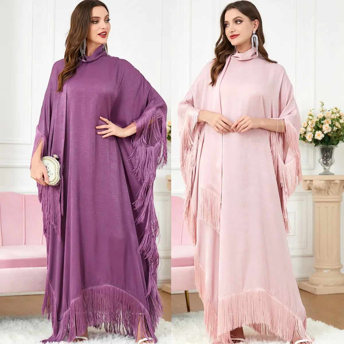 Wholesale Turkish EID Dubai Abaya Kimono Modest Dress Islamic Clothing Women Muslim Dress Abaya Butterfly Sleeve Tassels Kaftan