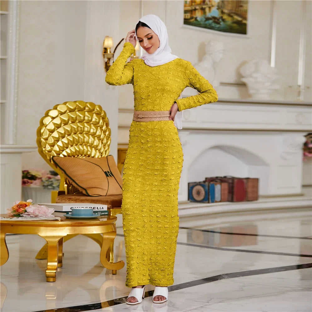 Wholesale good quality fall winter bodycon elegant dress Muslim women Abaya Islamic clothing