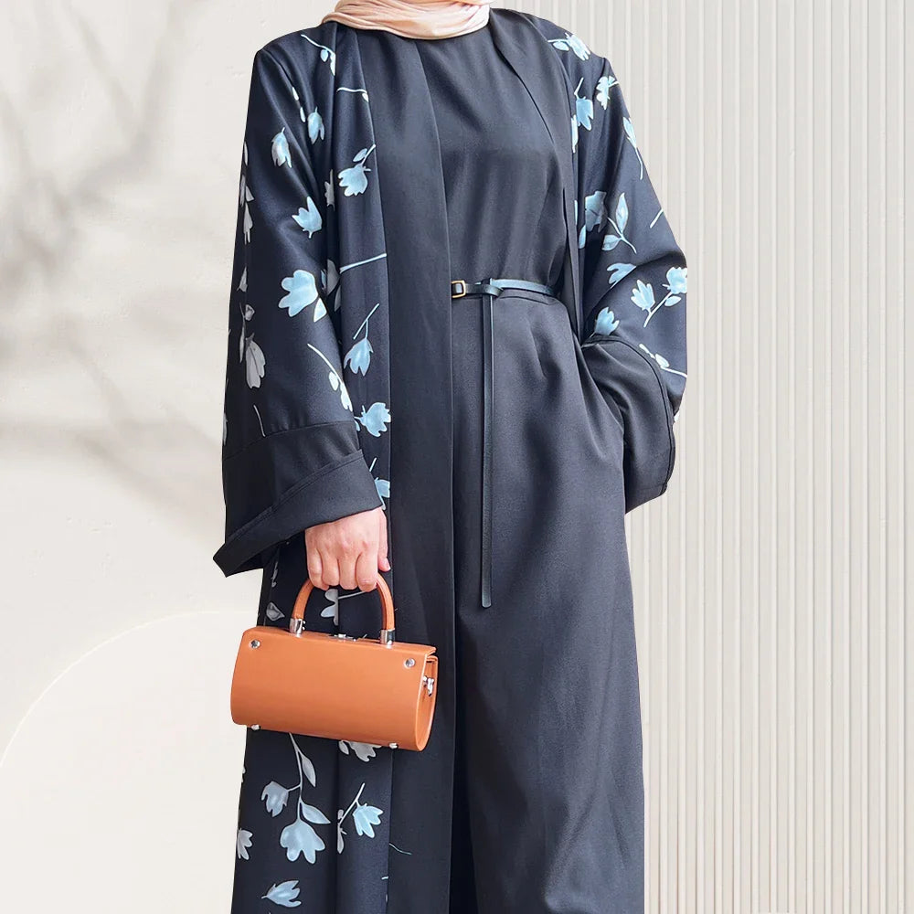 2023 Loriya new abaya designs turkey flower printing women cardigan abaya muslim women open abaya modest dresses