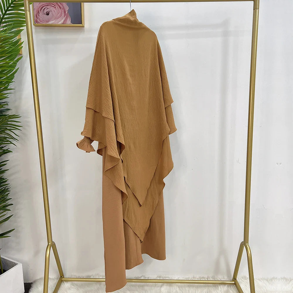 Loriya Fashion Vêtements islamiques 2023 EID Prayer Abaya Set Robes modestes et deux couches Khimar Turquie Dubaï Abaya Robe musulmane 