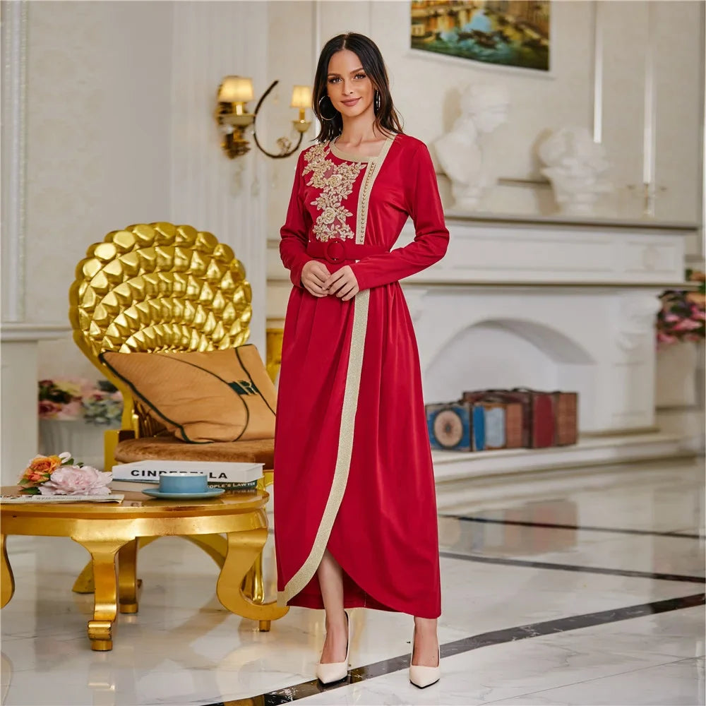 2021 New arrival embroidered beading maxi dress Dubai Abaya women fashion Muslim party EID clothes