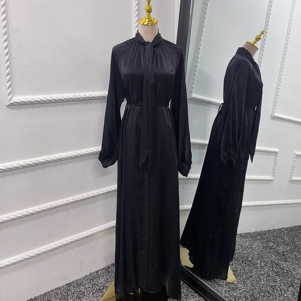 Robe Abaya élégante et brillante pour femmes musulmanes avec boutons sur le devant Robe cardigan Abaya 