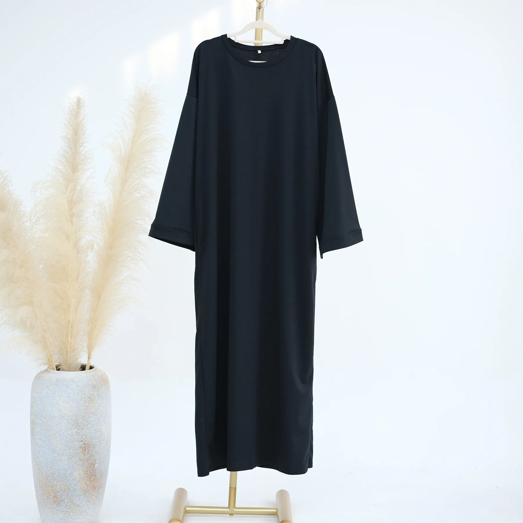 Abaya 2024 New Loriya Abaya Modest Dresses Long Sleeve Polyester Women's Dresses with Side Pockets Abaya Women Muslim Dress