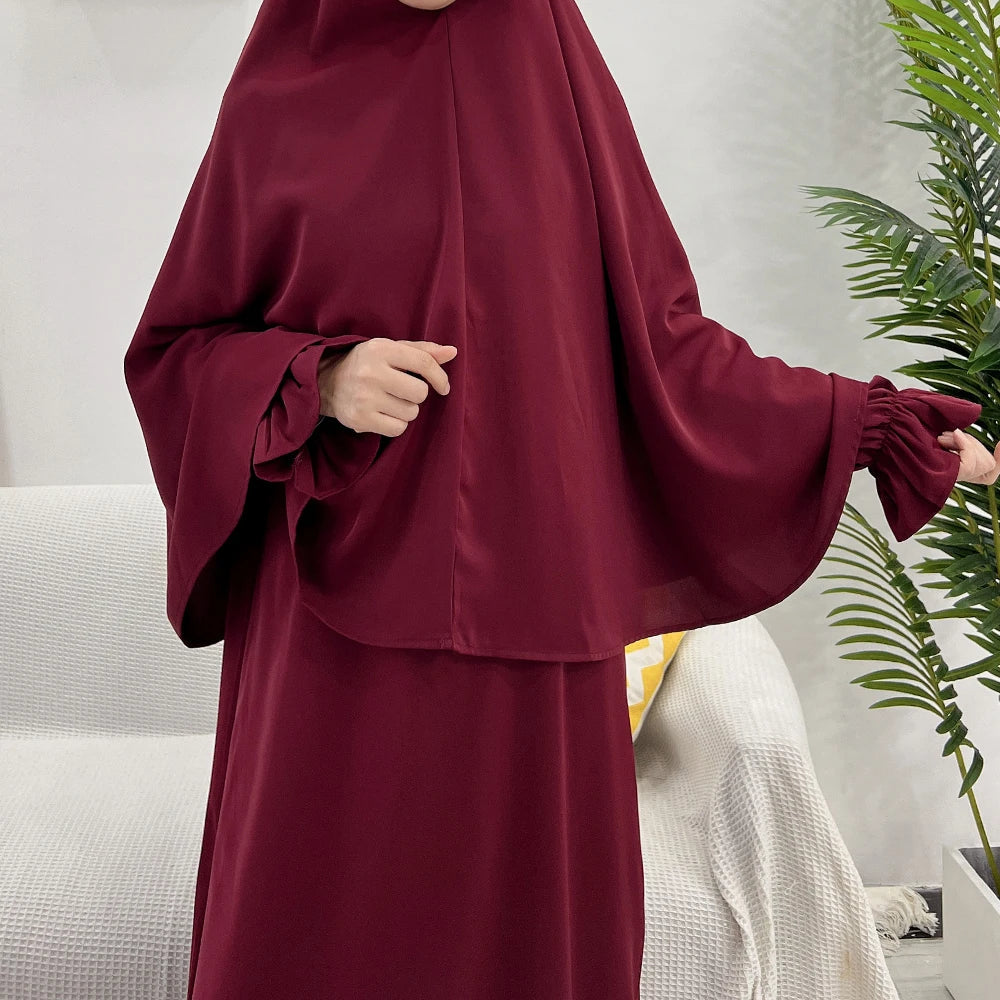 Drop Shipping Loriya Eid Modest Khimar Hijab Abaya Set Nida Fabric Muslim Khimar Abaya Dress 2 Pieces Wholesale