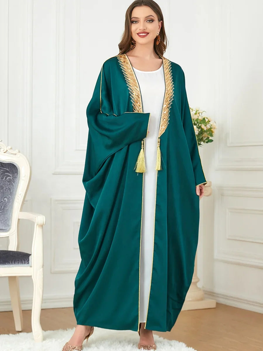 Vêtements Loriya Moyen-Orient Vêtements islamiques EID Dubaï Robes arabes saoudiennes avec bordure dorée Kaftan vert Abaya 