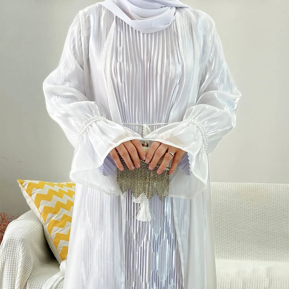 Loriya EID Cardigan ouvert pour femmes Kimono d'été en organza Abaya pour femmes Robe islamique Dubaï Turquie Abaya