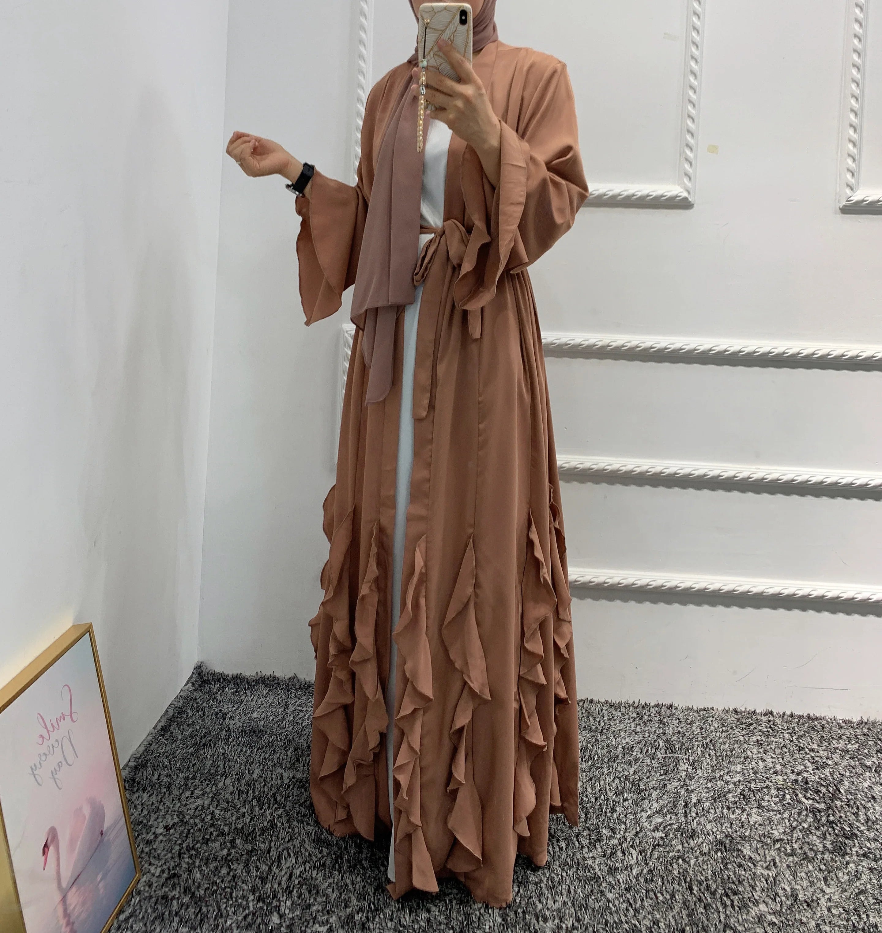 Beautiful Elegant  islamic clothing muslim women girl dubai kaftan caftan abaya dress with ruffles