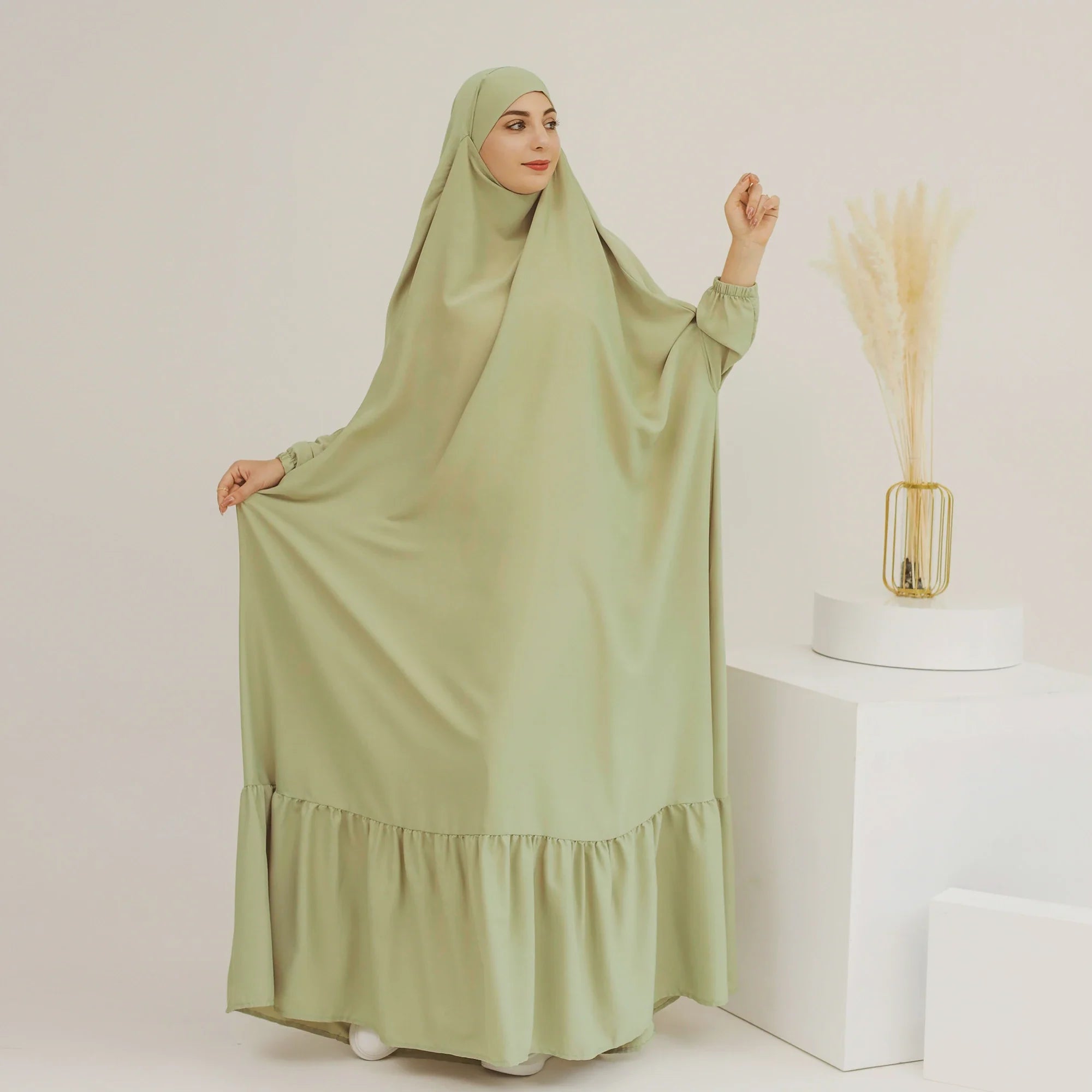 Loriya One Piece Jilbab Muslim Prayer Dress Overhead Khimar Abaya Traditional Muslim Clothing & Accessories