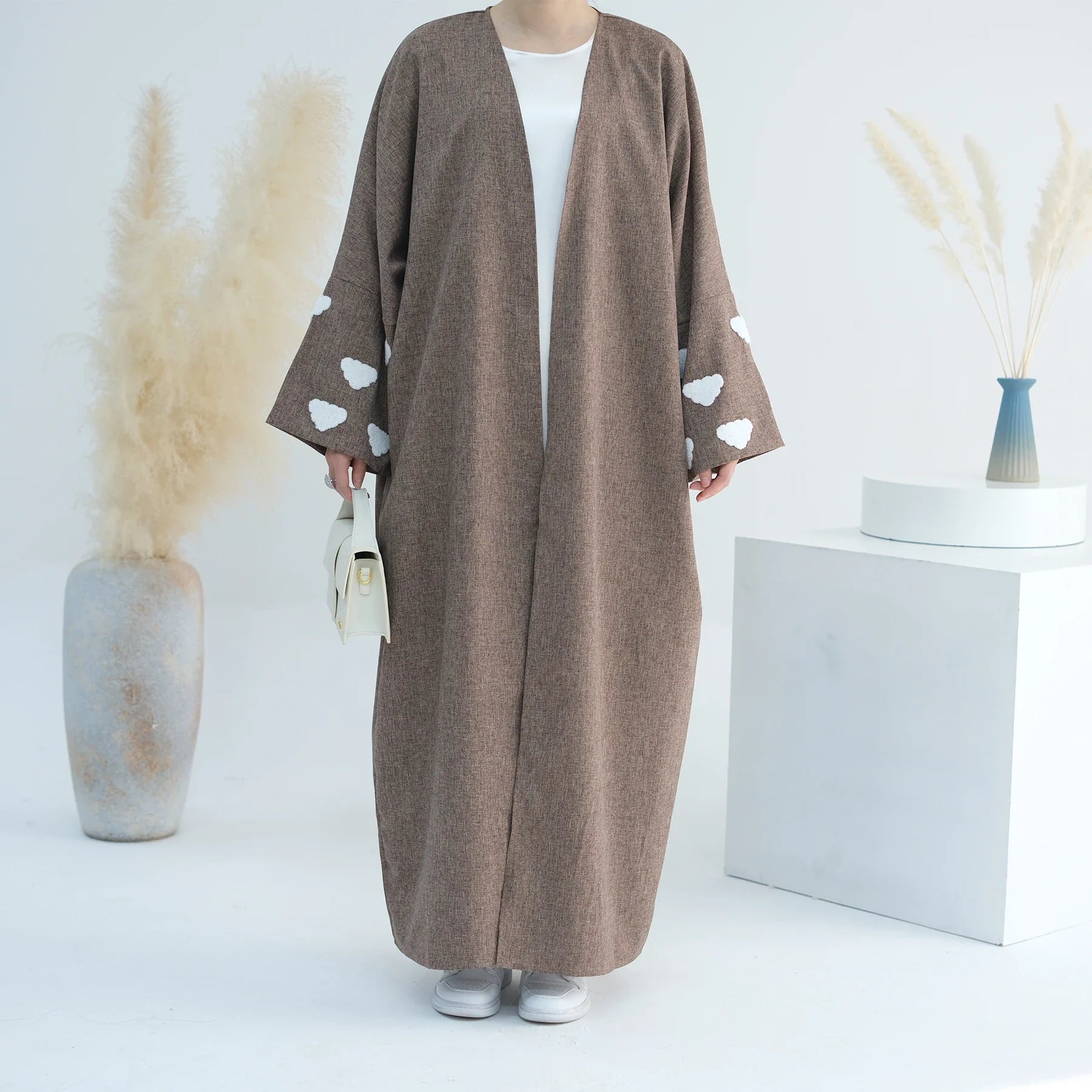 Loriya New Abaya Designs Cloud Linen Abaya Women Muslim Dress Traditional Muslim Clothing Modest Cardigan Open Abaya