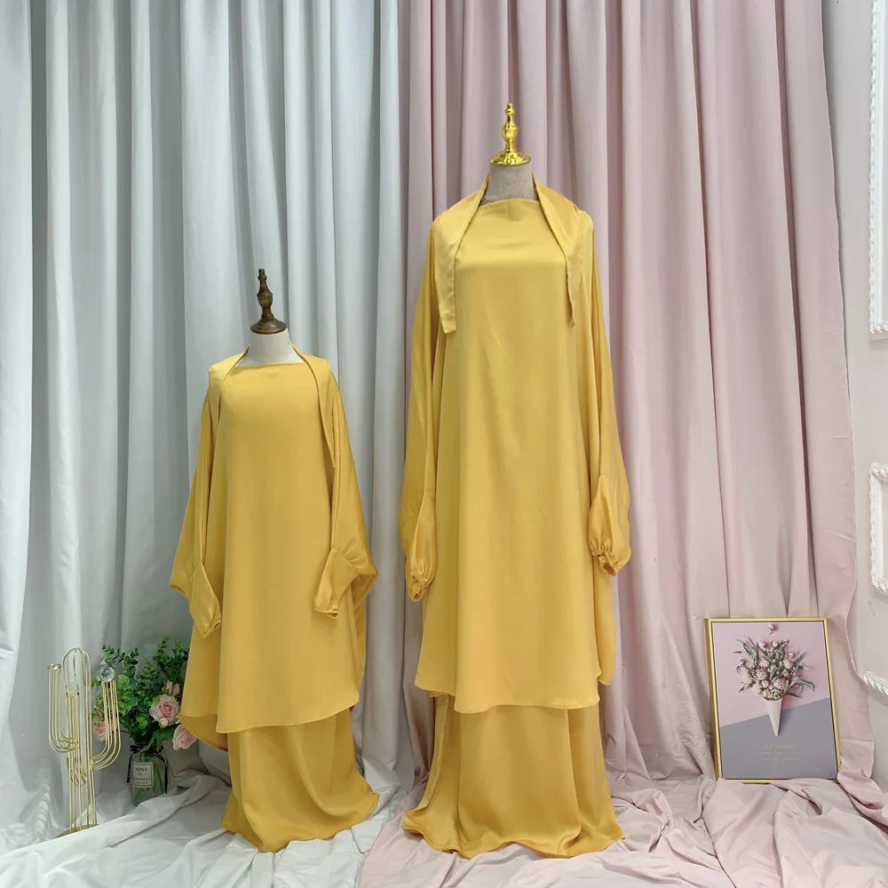 Loriya Vente Chaude Deux Pièces Ensemble Femmes Musulmanes Robe De Prière Khimar Abaya Longue Robe Hijab Vêtements Islamiques pour Enfants Filles 