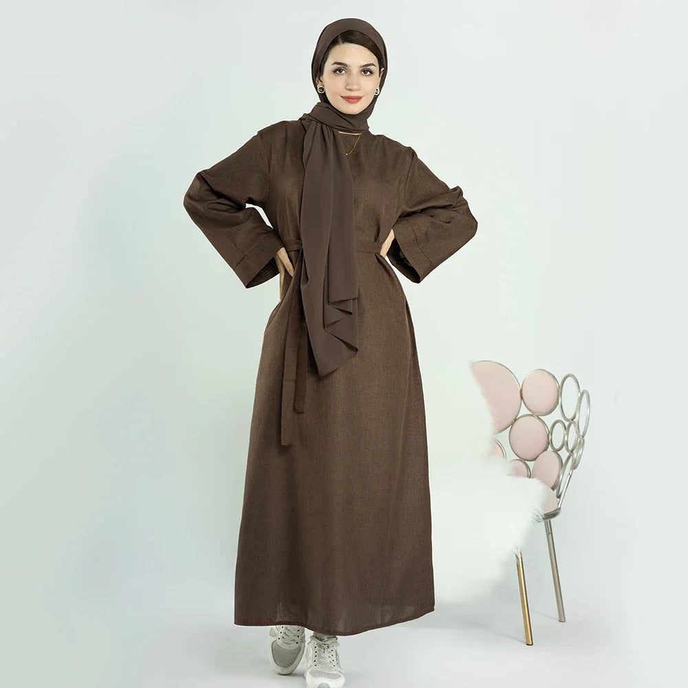 Loriya Ramadan Latest Linen Modest Dress Closed Dubai Abaya Muslim Dress Ladies Abaya