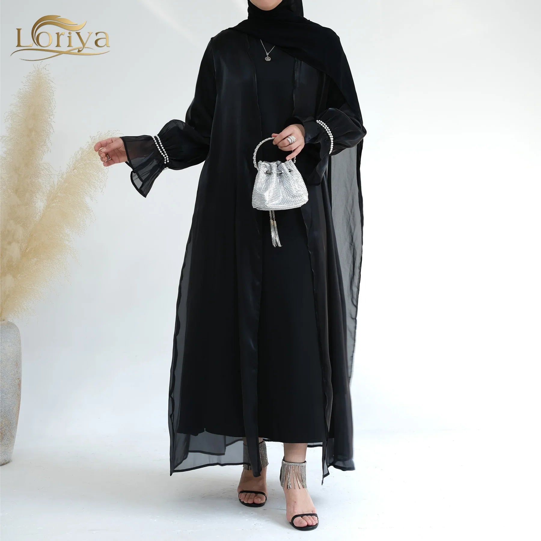 Loriya EID Cardigan ouvert pour femmes Kimono d'été en organza Abaya pour femmes Robe islamique Dubaï Turquie Abaya