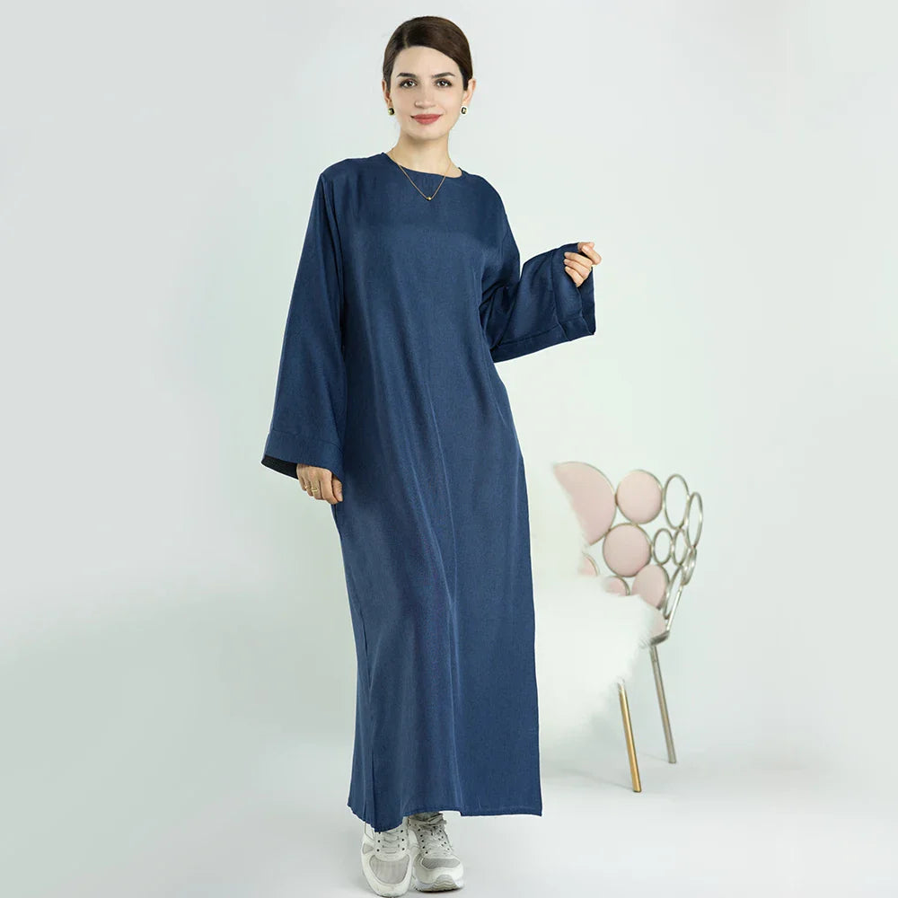 Loriya Ramadan Latest Linen Modest Dress Closed Dubai Abaya Muslim Dress Ladies Abaya