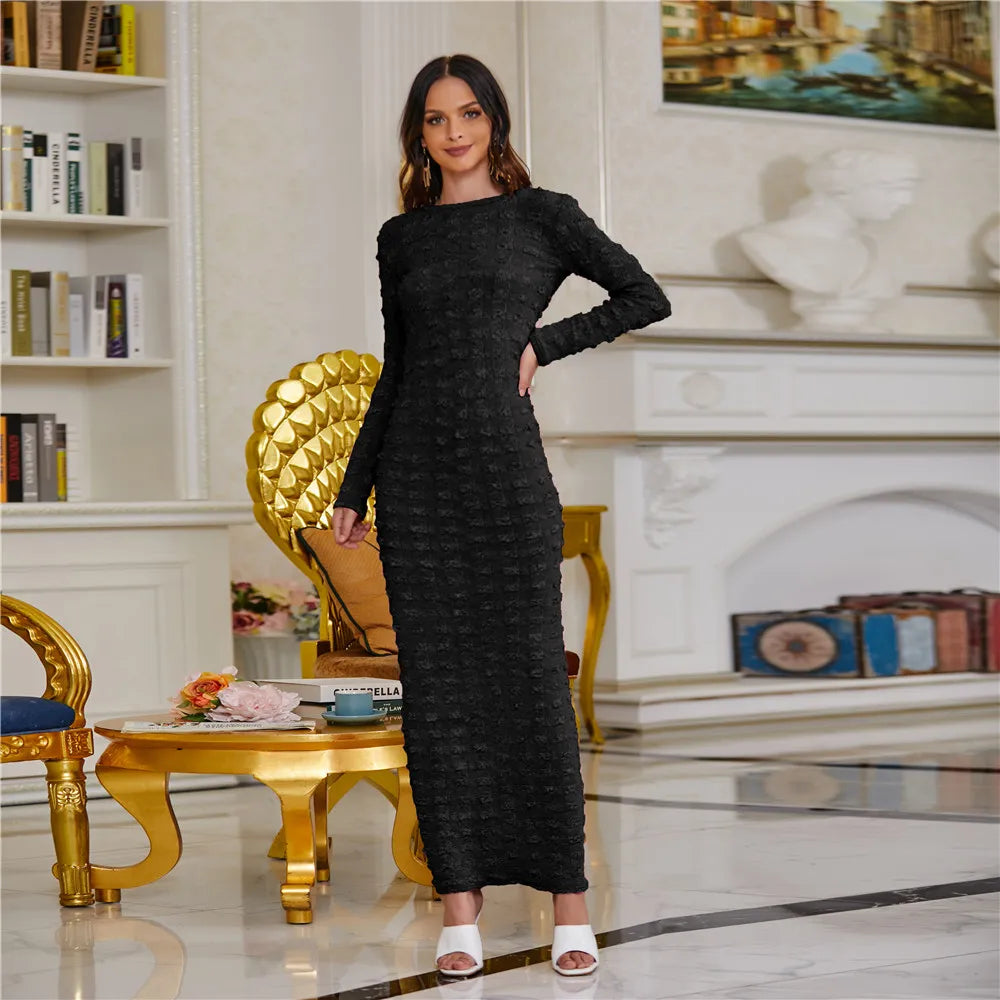 Wholesale good quality fall winter bodycon elegant dress Muslim women Abaya Islamic clothing