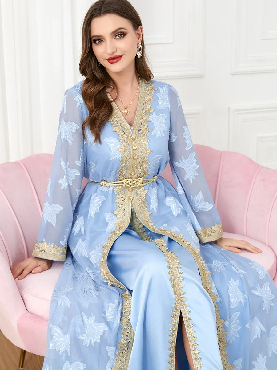 Loriya Wholesale Middle East EID Ramadan Kaftan Dubai Arab Muslim Women Dress Two Pieces Set Caftan