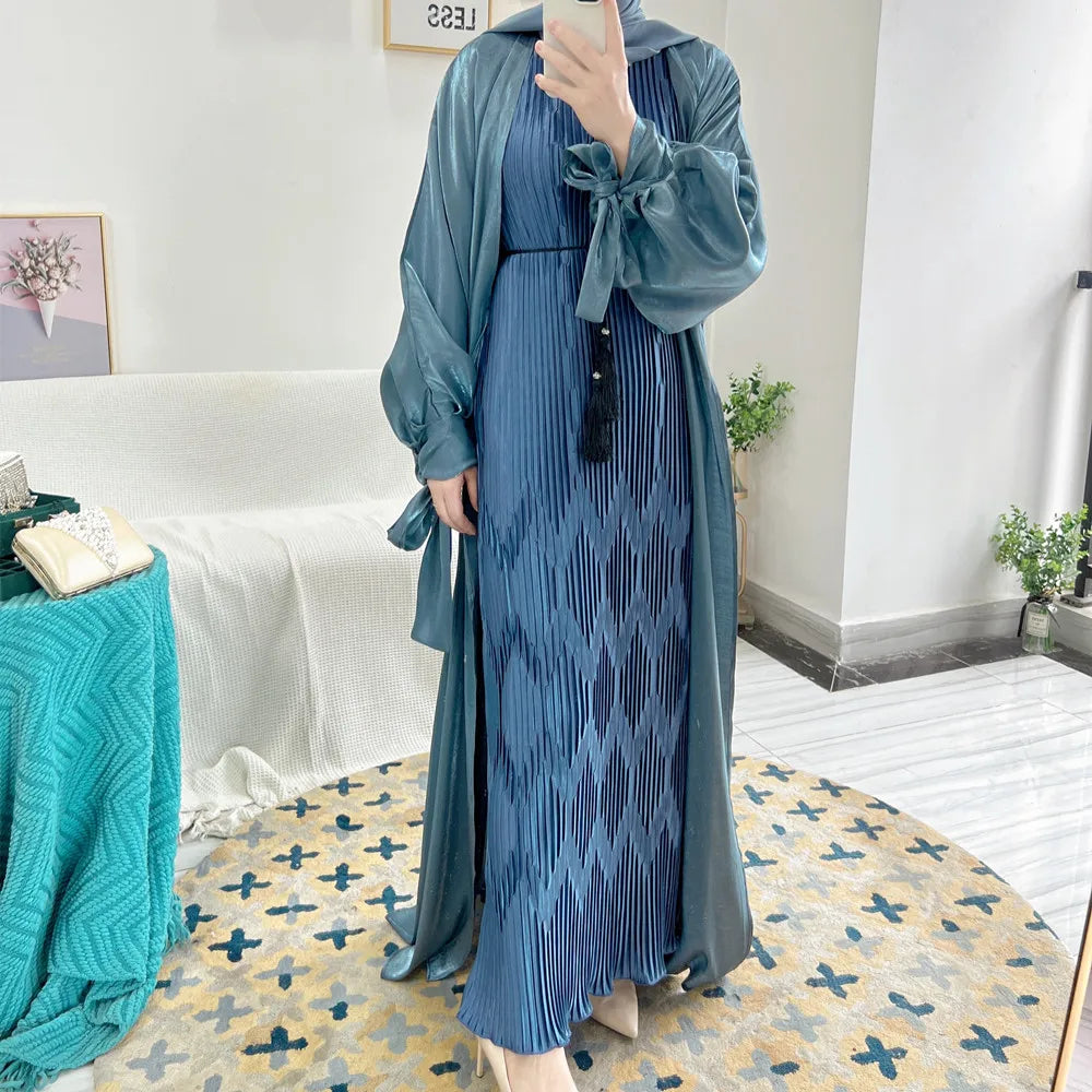 Loriya 2022 hot sale muslim abaya designs shinny polyester cardigan modest abaya dubai women muslim dresses