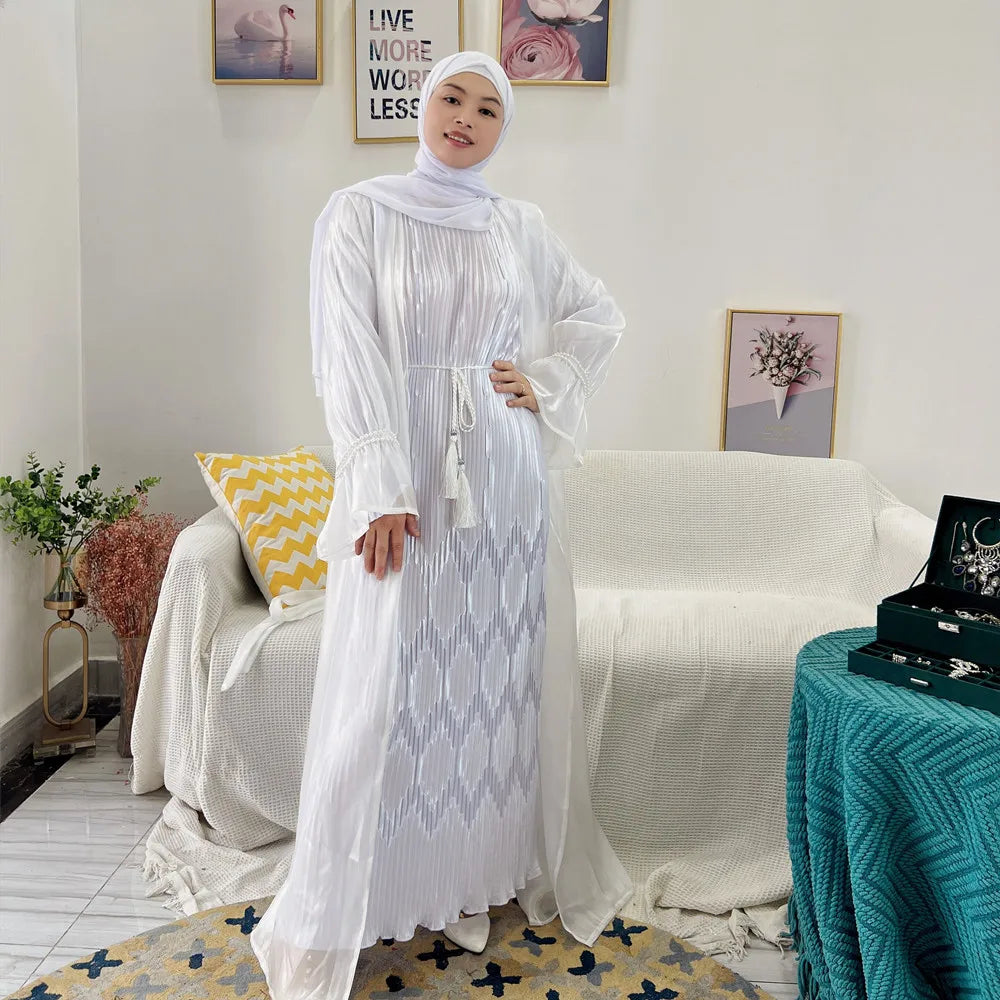 Loriya EID Cardigan ouvert pour femmes Kimono d'été en organza Abaya pour femmes Robe islamique Dubaï Turquie Abaya