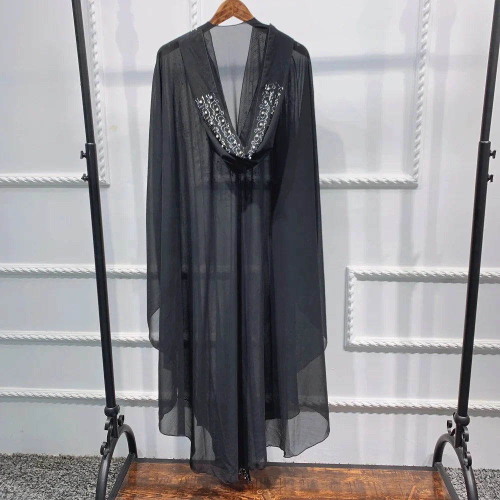 2021 Muslim women Dubai open Abayas dress kimono African plus size chiffon hooded dress