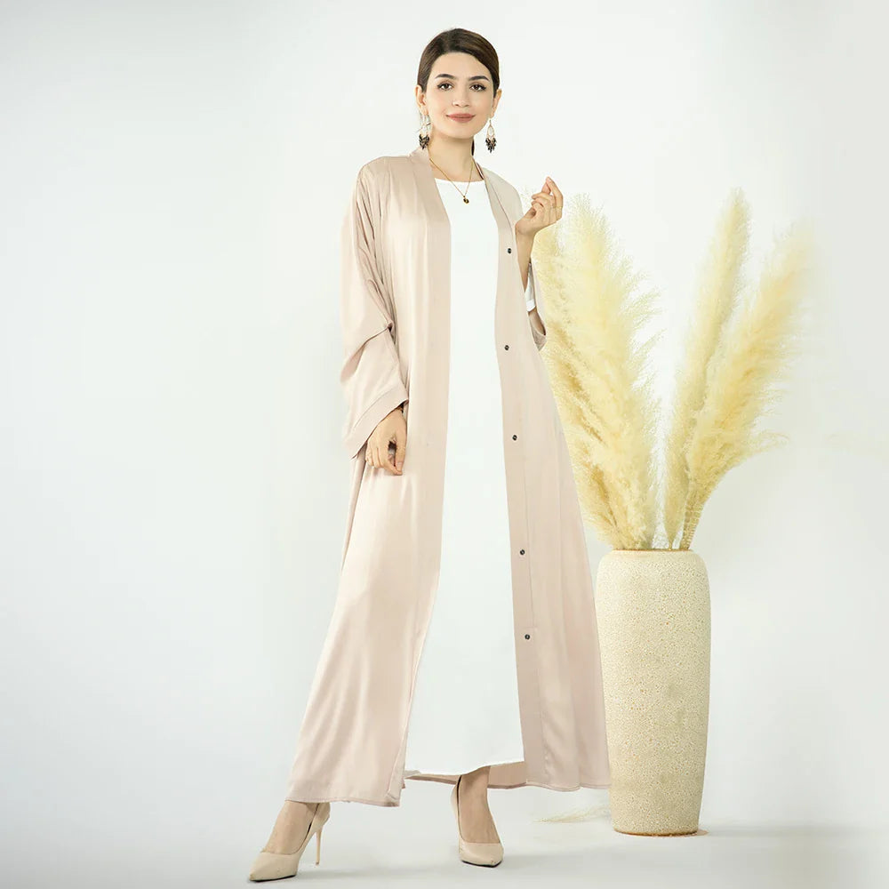 2023 Loriya Fashion Muslim Islamic Girls Abaya Women Wrinkle Satin Dubai Modest Dresses Daily Wear Open Abaya