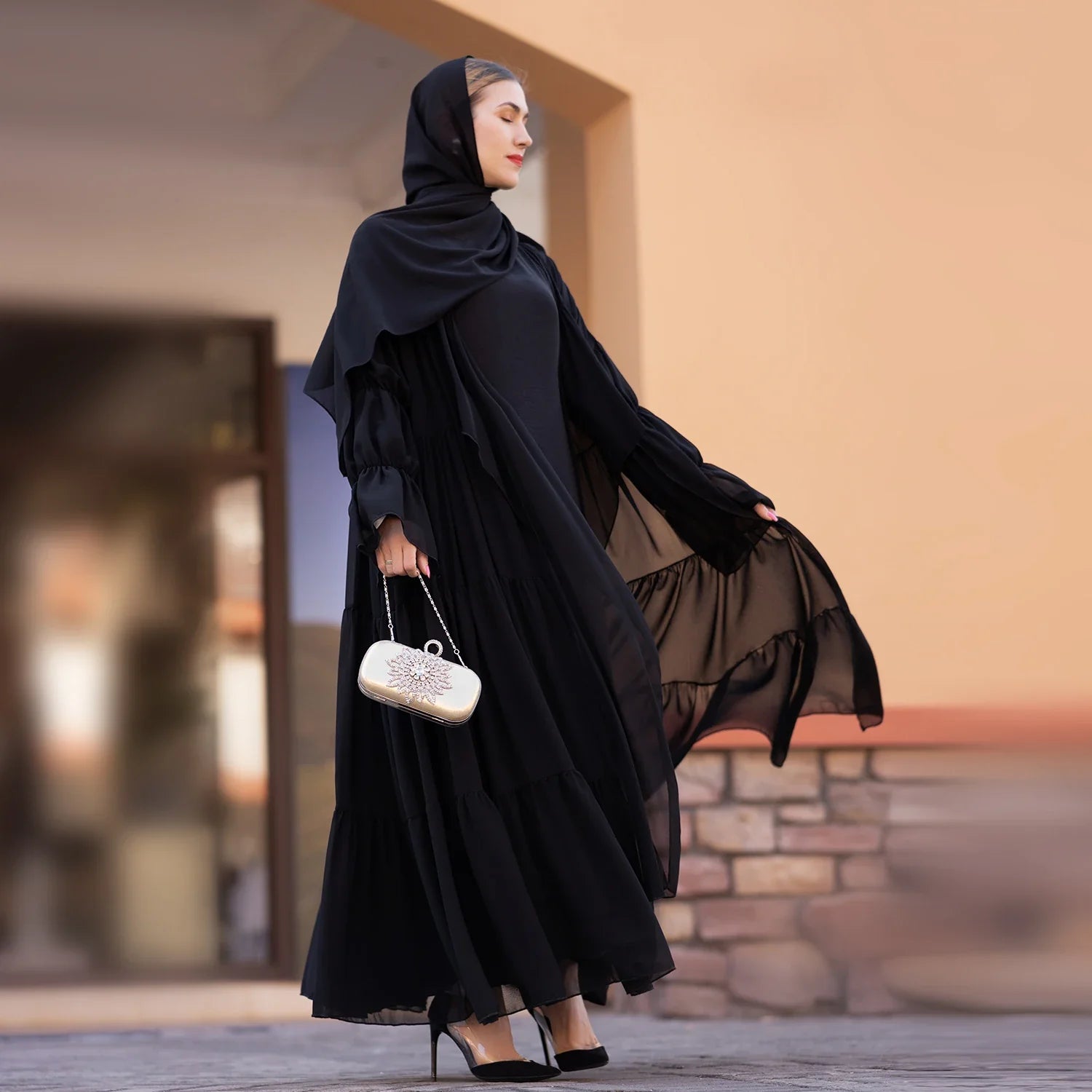 2023 Loriya fashion Islamic Clothing Dubai Turkey Chiffon Muslim  Kimono Oversized Summer Raffle Muslim Girls Abaya Wholesale