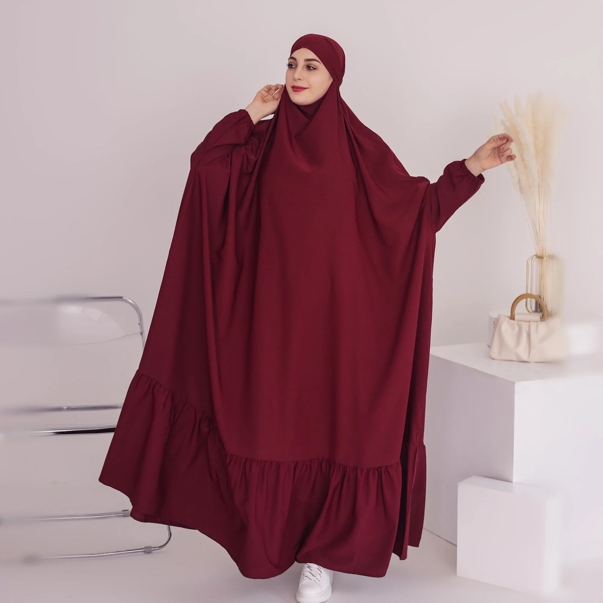 Loriya One Piece Jilbab Muslim Prayer Dress Overhead Khimar Abaya Traditional Muslim Clothing & Accessories