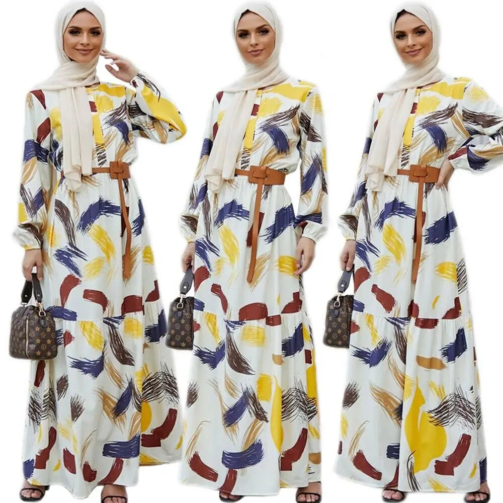 2021 Ramadan Abaya women Muslim floral print long maxi dress Islamic clothing