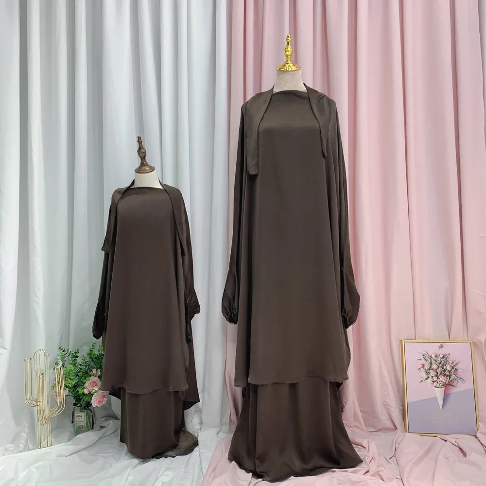 Loriya Vente Chaude Deux Pièces Ensemble Femmes Musulmanes Robe De Prière Khimar Abaya Longue Robe Hijab Vêtements Islamiques pour Enfants Filles 