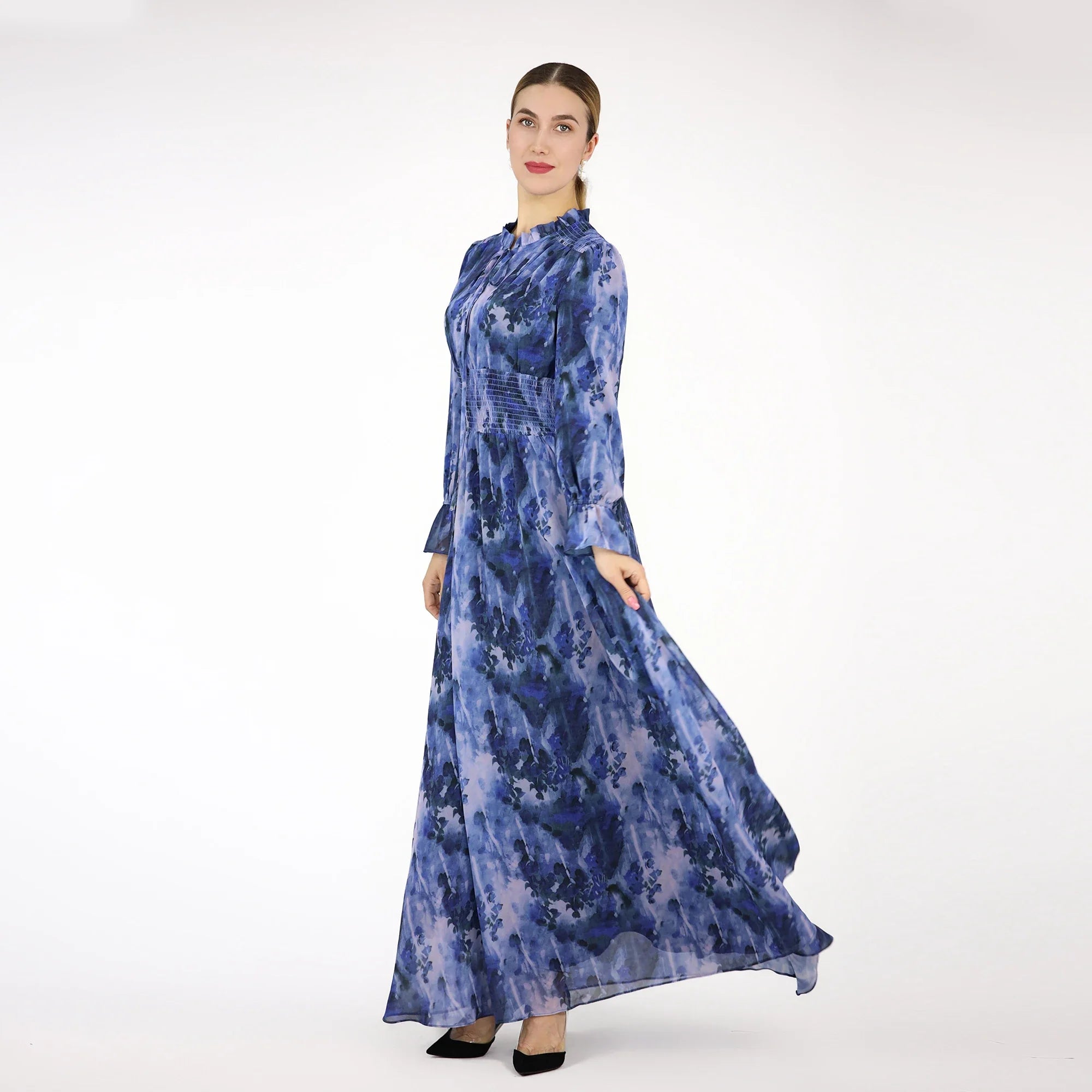 2022 New Arrival Traditional Muslim Clothing High Quality Modest Printed Chiffon Dress Long Maxi Abaya Women Muslim Dress