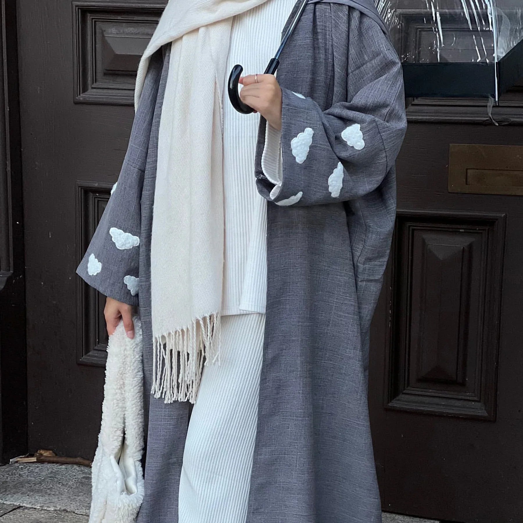 Loriya New Abaya Designs Cloud Linen Abaya Women Muslim Dress Traditional Muslim Clothing Modest Cardigan Open Abaya