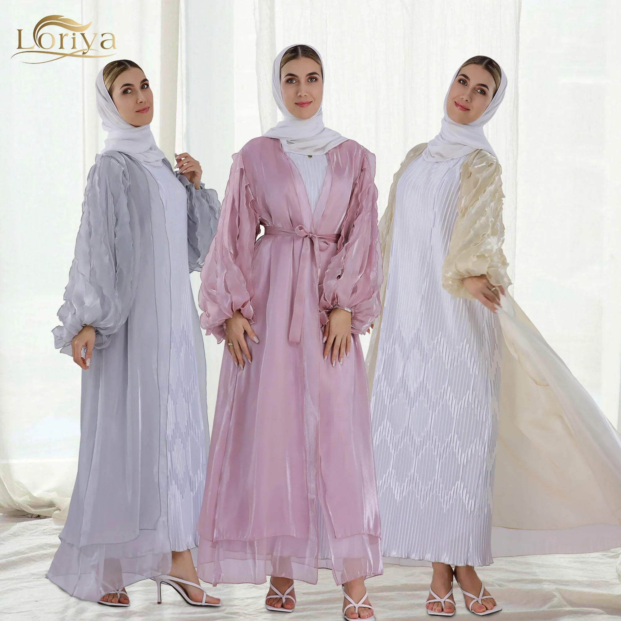 Loriya Fashion Vêtements islamiques uniques Organza Cardigan Kaftan Dubaï Abaya Robe avec manches élégantes Modeste Abaya 