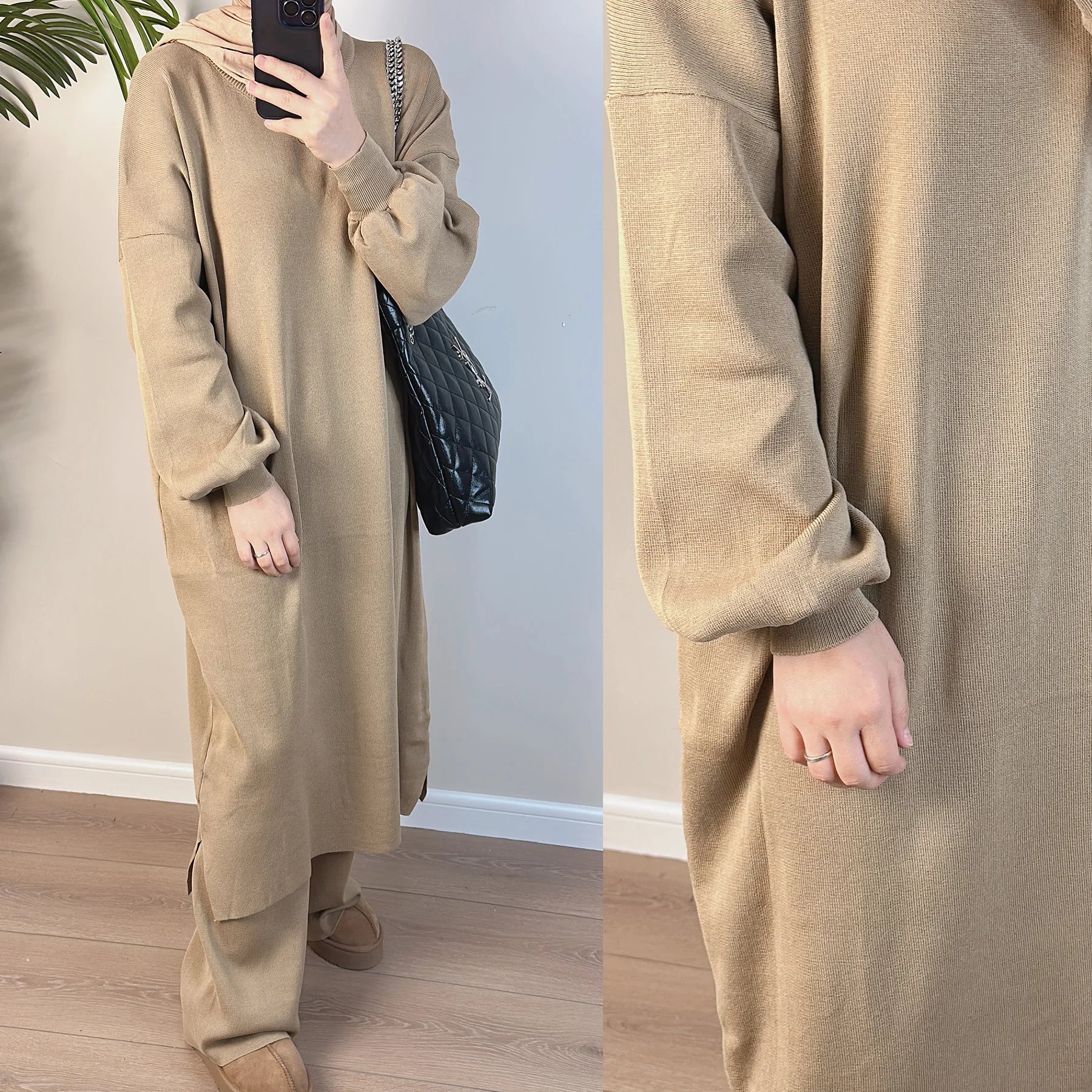 Loriya  Winter Abaya Sweater Dress Pants Set Warm Modest Abaya Women Muslim Dress Islamic Clothing Women Abaya