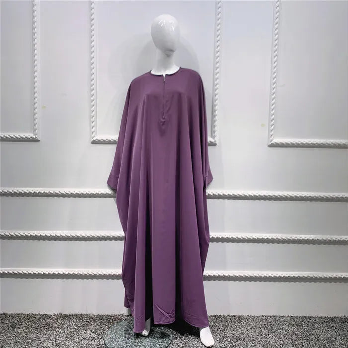 Loriya Wholesale Eid Plus Size Islamic Clothing Muslim Women Jilbab Prayer Butterfly Sleeve Abaya Dress and 3 Layers Khimar