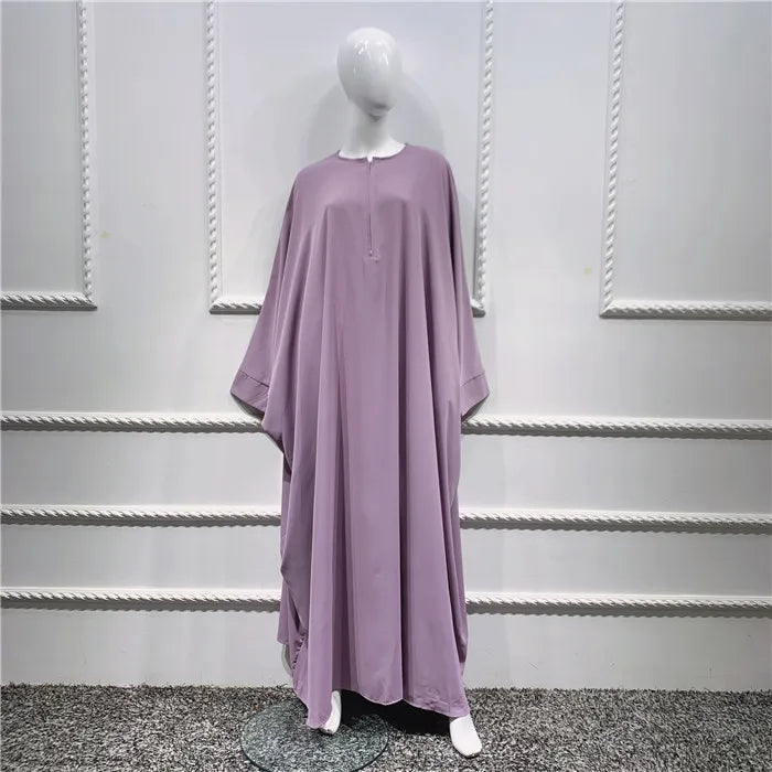 Loriya Wholesale Eid Plus Size Islamic Clothing Muslim Women Jilbab Prayer Butterfly Sleeve Abaya Dress and 3 Layers Khimar