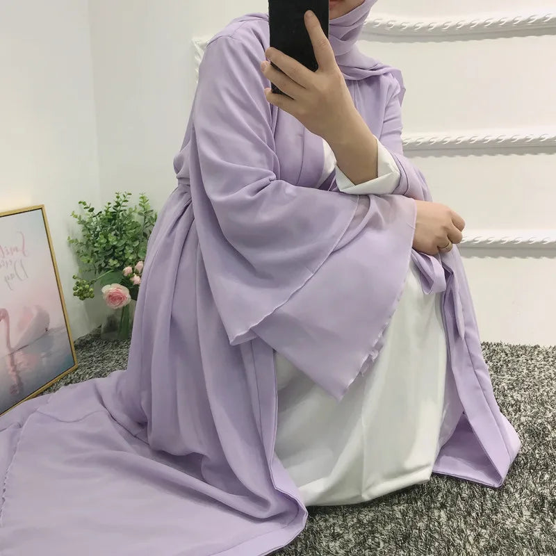 New Fashion Islamic Clothing Chiffon Long Open Abaya Two Layers Islamic Dress