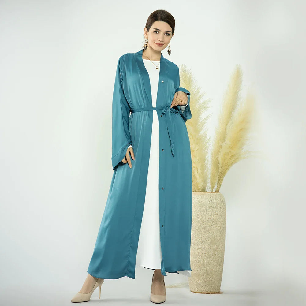 2023 Loriya Fashion Muslim Islamic Girls Abaya Women Wrinkle Satin Dubai Modest Dresses Daily Wear Open Abaya