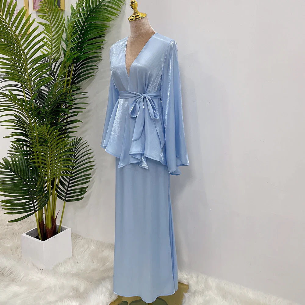 Loriya 2023 New Modest Dresses Abaya Shinny Polyester Shinny Abaya Muslim Women Summer Abaya