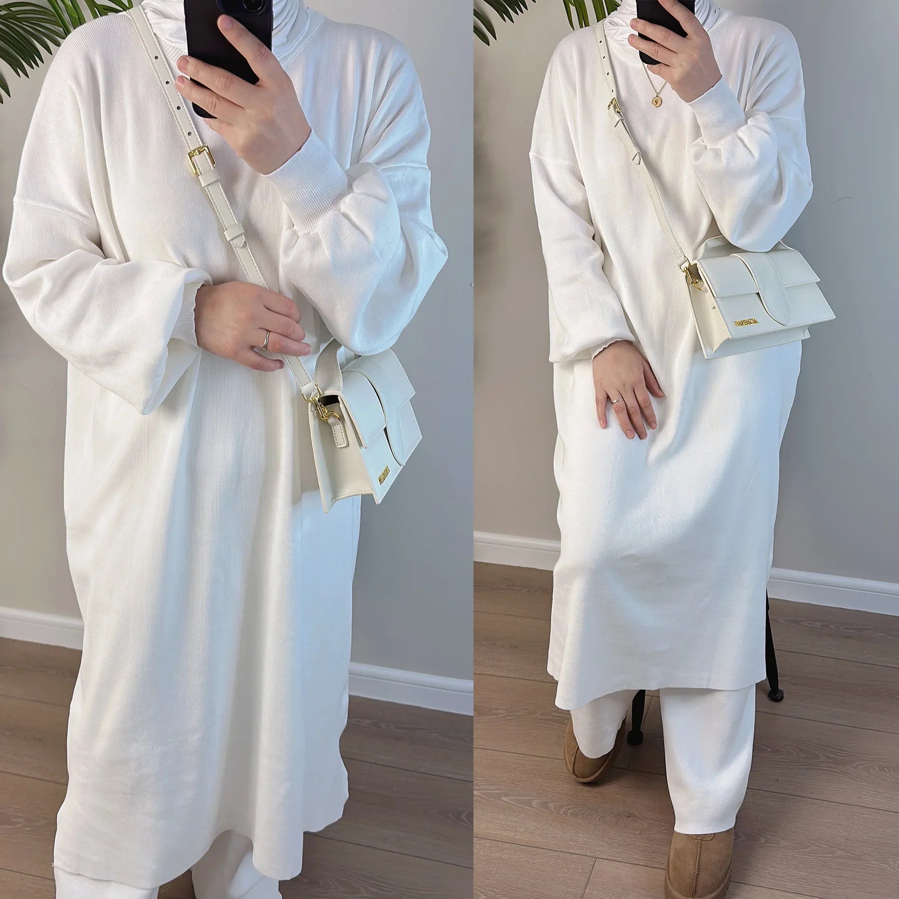 Loriya  Winter Abaya Sweater Dress Pants Set Warm Modest Abaya Women Muslim Dress Islamic Clothing Women Abaya