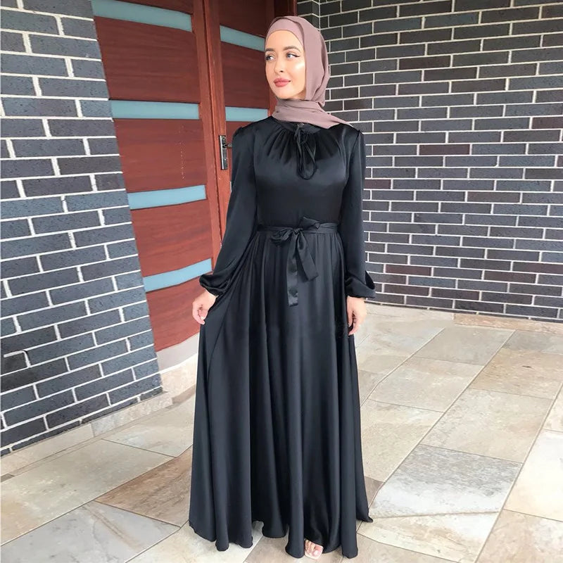 8 colors bulk wholesale maxi dresses muslim women long sleeve abaya satin dress dubai islamic clothing