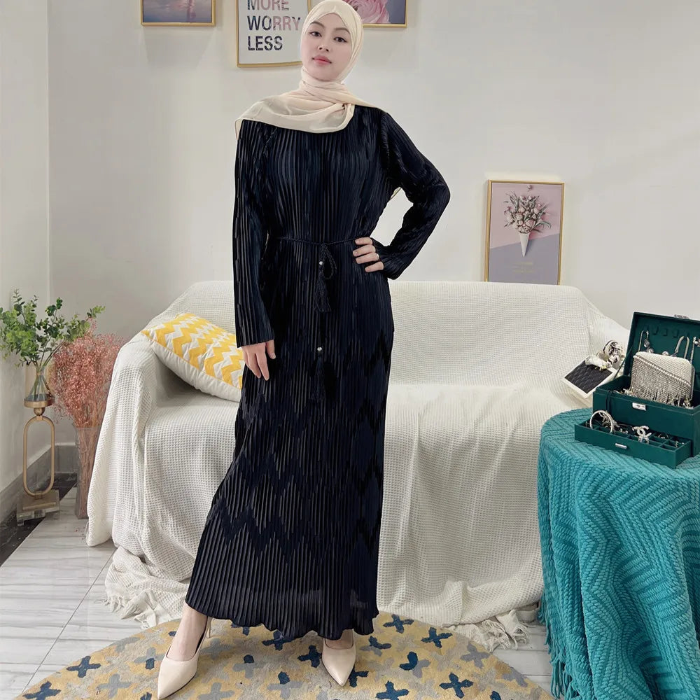 Loriya New abaya 2022 Muslim Dress fashion pleated abaya in Dubai  Inner abaya dress for women