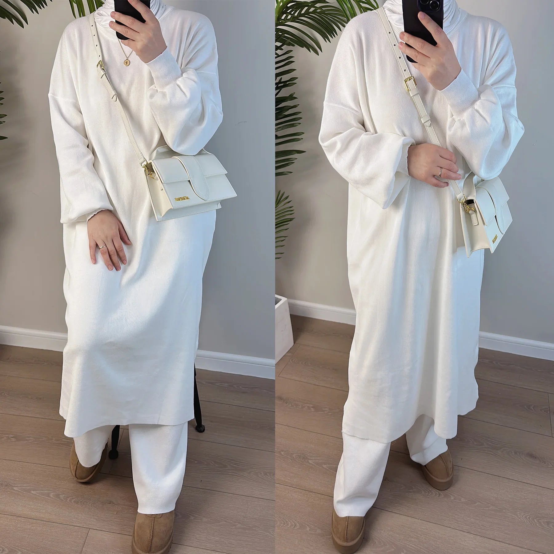 Loriya  Winter Abaya Sweater Dress Pants Set Warm Modest Abaya Women Muslim Dress Islamic Clothing Women Abaya