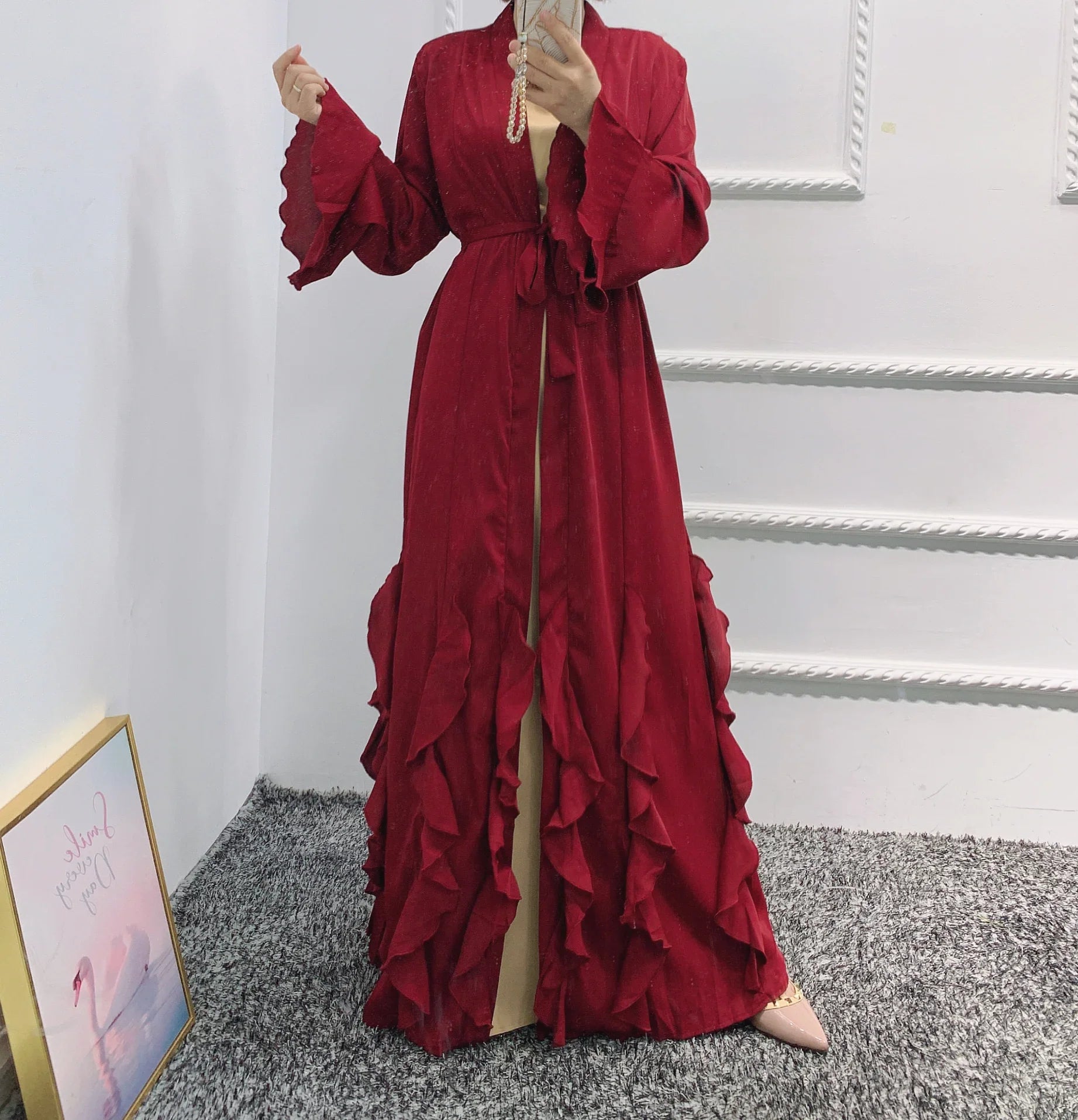 Beautiful Elegant  islamic clothing muslim women girl dubai kaftan caftan abaya dress with ruffles