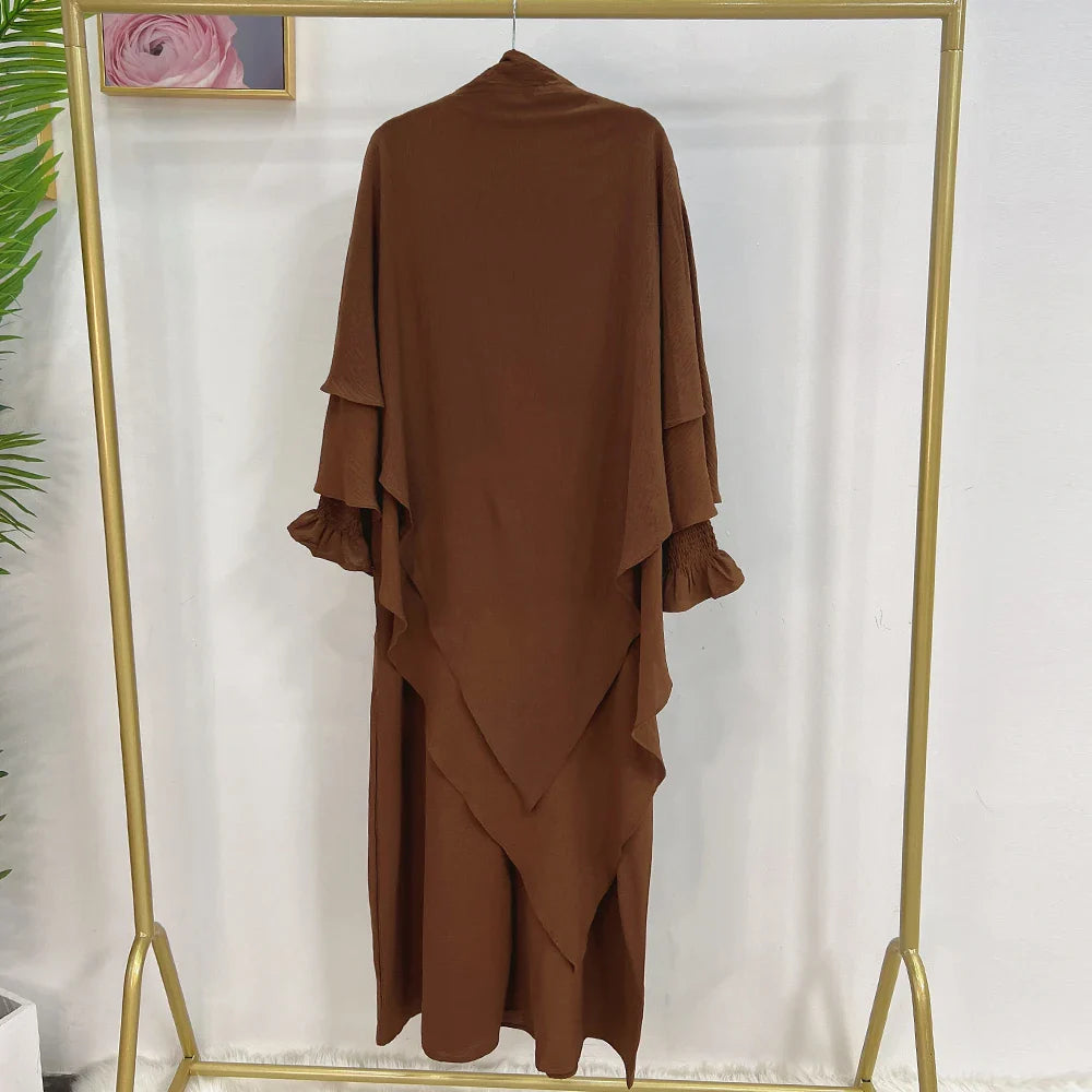 Loriya Fashion Vêtements islamiques 2023 EID Prayer Abaya Set Robes modestes et deux couches Khimar Turquie Dubaï Abaya Robe musulmane 