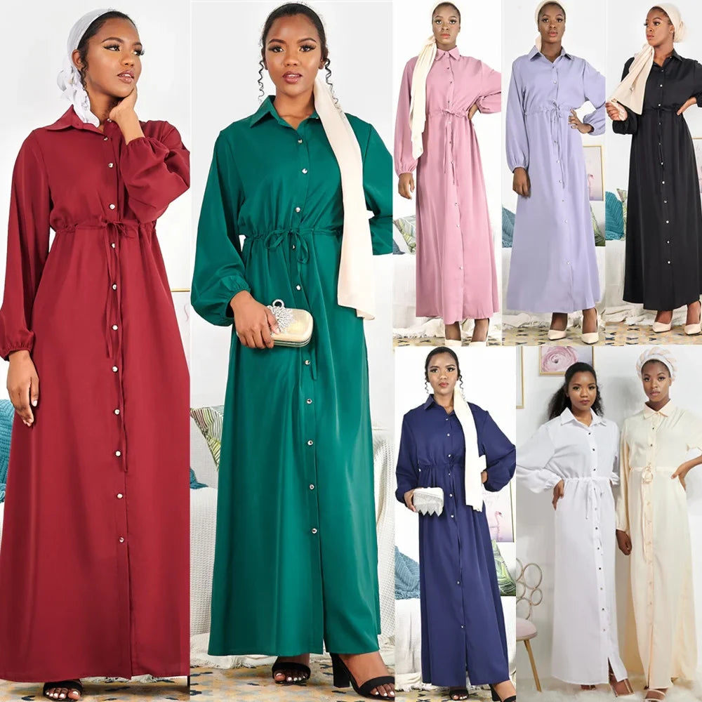 2020 New Muslim Shirt Button Dress