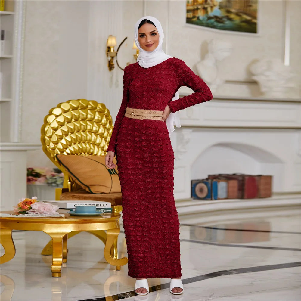 Wholesale good quality fall winter bodycon elegant dress Muslim women Abaya Islamic clothing