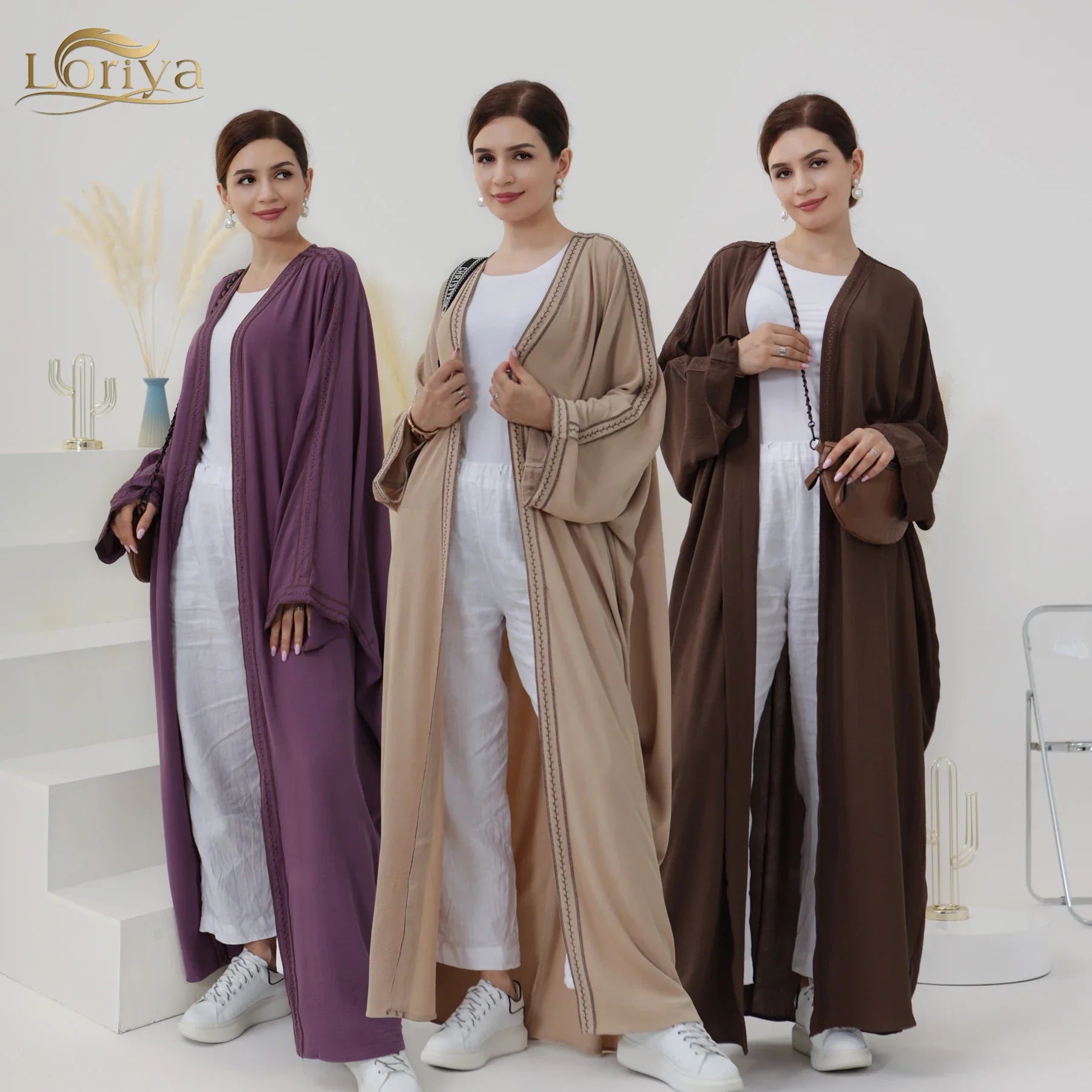 Loriya Chine Fournisseur Turquie Abaya Broderie Dubaï Style Femmes Robe Musulmane Cardigan Ouvert Vêtements Islamiques 