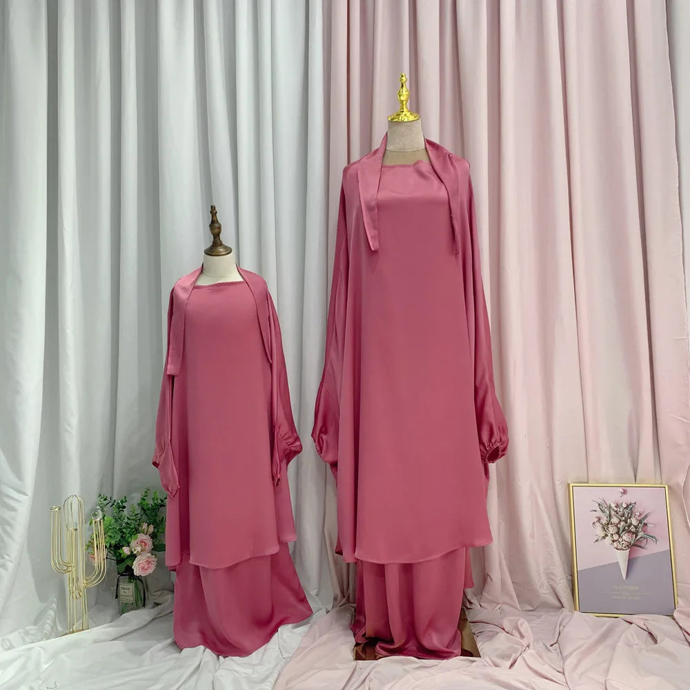 Loriya Vente Chaude Deux Pièces Ensemble Femmes Musulmanes Robe De Prière Khimar Abaya Longue Robe Hijab Vêtements Islamiques pour Enfants Filles 