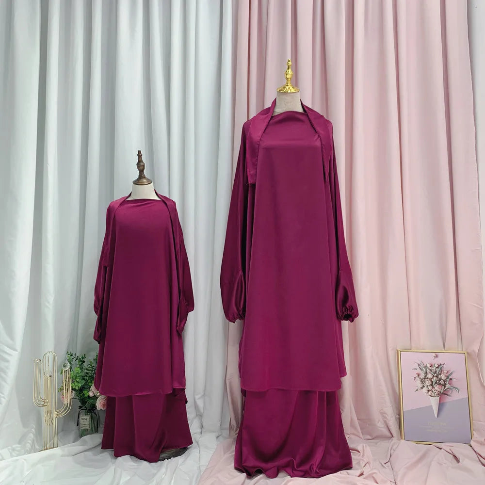 Loriya Vente Chaude Deux Pièces Ensemble Femmes Musulmanes Robe De Prière Khimar Abaya Longue Robe Hijab Vêtements Islamiques pour Enfants Filles 